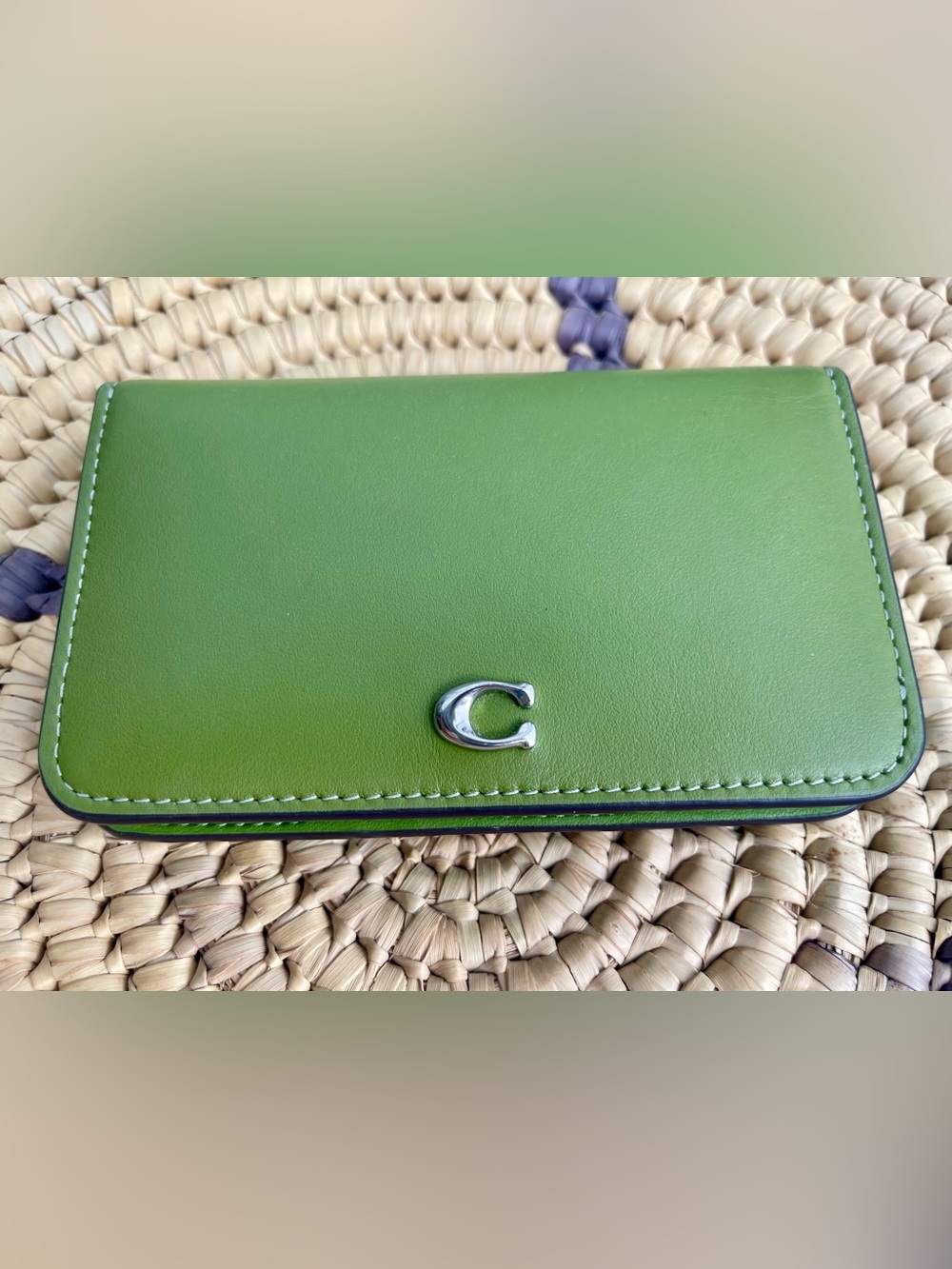 Coach Bright Green Leather Continental Wallet with Silver 'C'